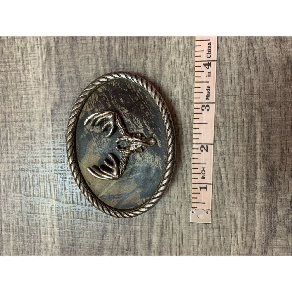 Vintage Nocona Men's Deer Skull Oval Belt Buckle Rope Border Camo Inlay